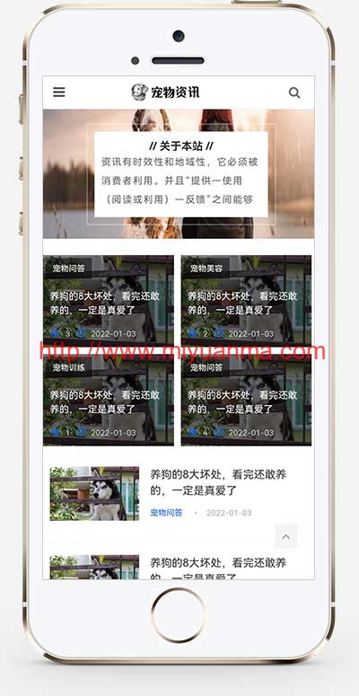 图片[1]-(自适应手机端)响应式宠物资讯类网站源码/宠物博客经验pbootcms网站模板-觅源码网